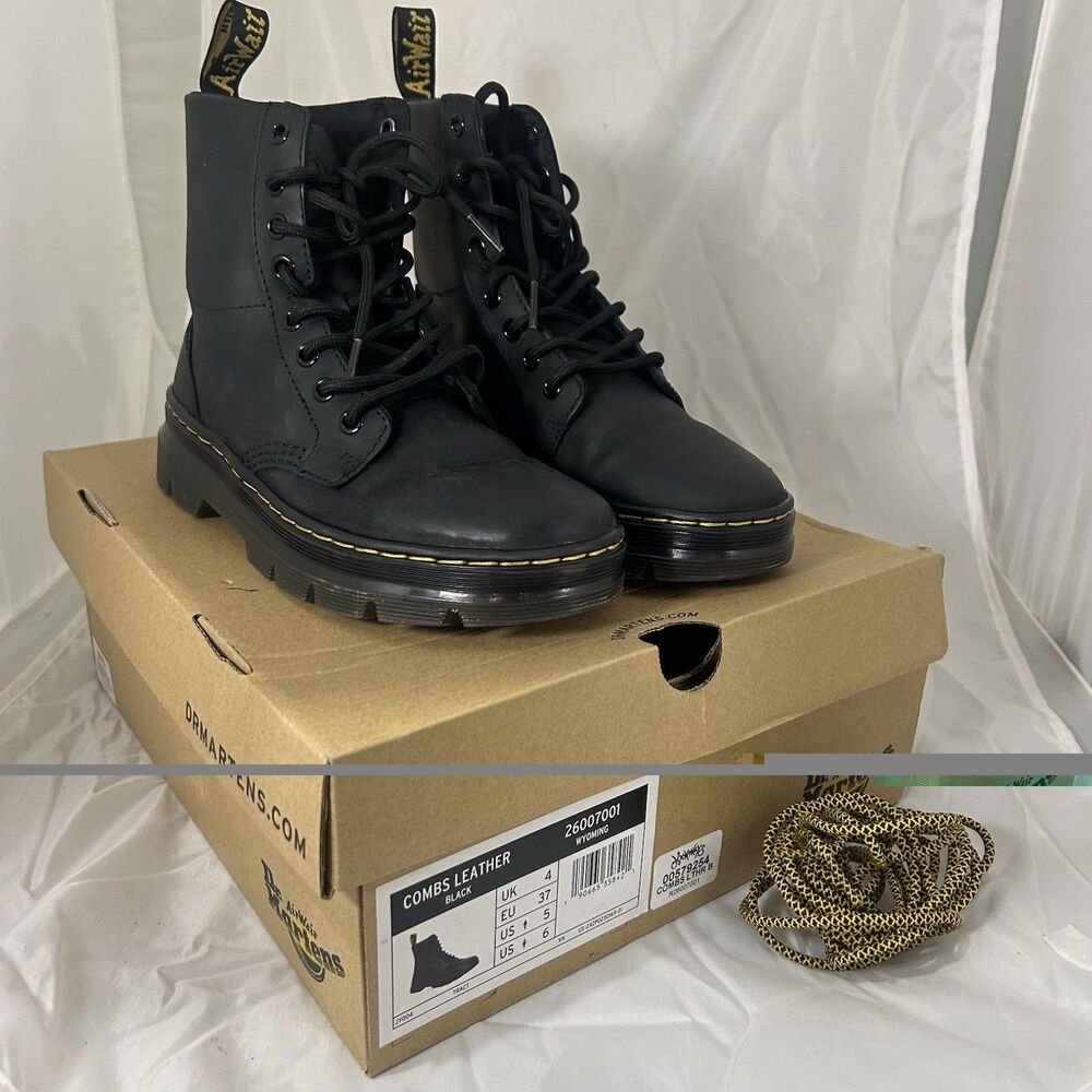 Dr. Martens Combs Leather Black Ankle Combat Boots Women’s US 6 EU 37